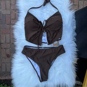 Samiol Elegant Brown Halter Bikini Set 19